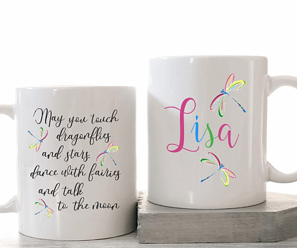 Rainbow Dragonfly Personalized Mug