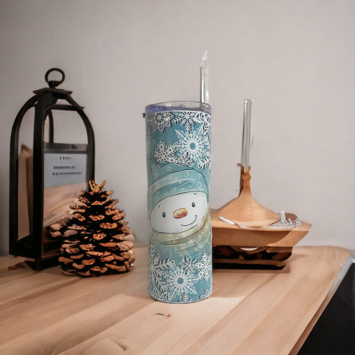 Winter Blue Snowman Skinny Tumbler