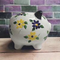 Ready to Ship Painted Floral Piggy Bank