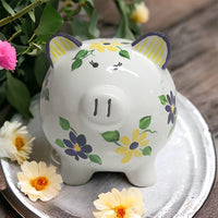 Ready to Ship Painted Floral Piggy Bank