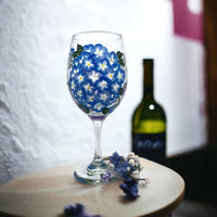Hand Painted Hydrangea Wine Glasses in Blue and Lavender (Single Glass)