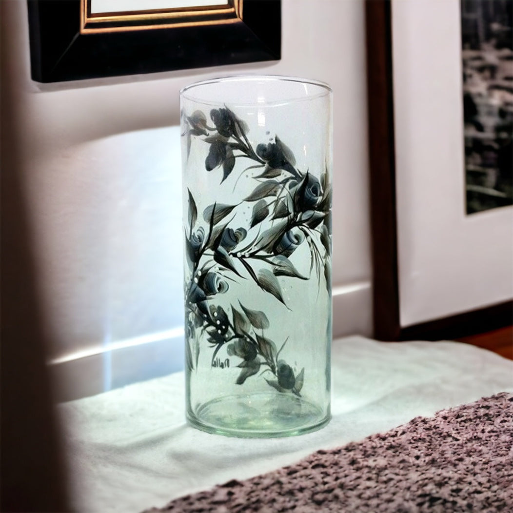 Hand Painted Black and White Rosebuds Vase