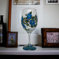 Hand Painted Blue Floral Wine Glasses (Single Glass)