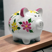 Personalized Pink & Yellow Floral Piggy Bank