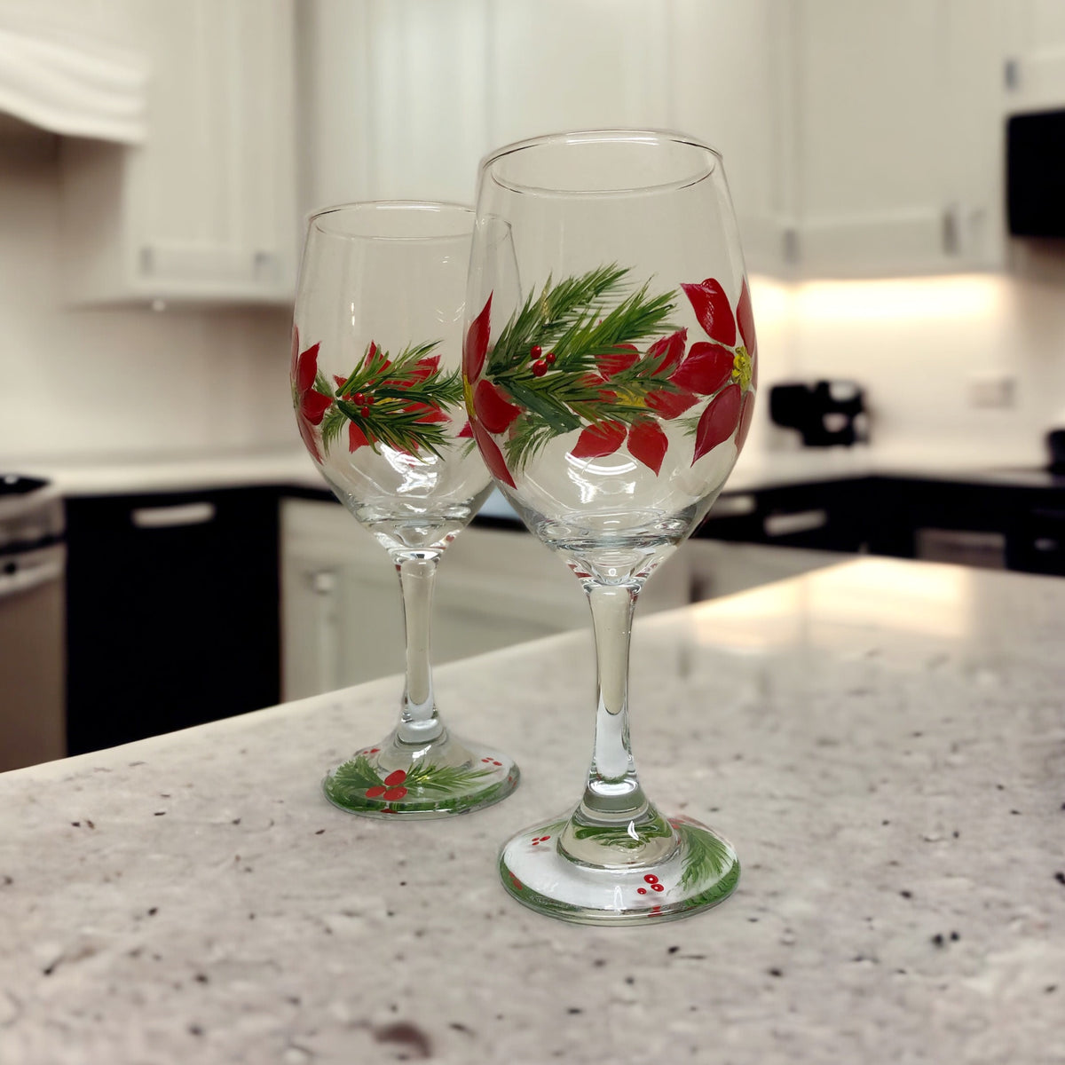 Hand Painted Poinsettia Wine Glasses (set of 2)