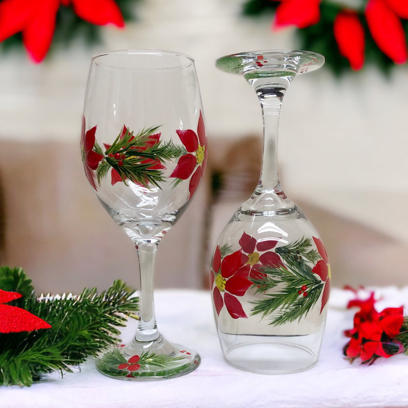 Hand Painted Poinsettia Wine Glasses (set of 2) The Gifted Lady