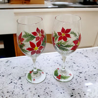 Hand Painted Poinsettia Wine Glasses (set of 2)