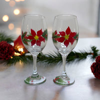 Hand Painted Poinsettia Wine Glasses (set of 2)