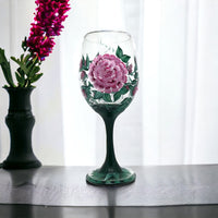 Pink Cabbage Rose Wine Glass (Single Glass)