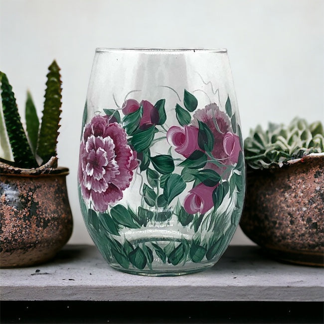 Pink Cabbage Rose Wine Glass (Single Glass)