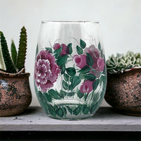 Pink Cabbage Rose Wine Glass (Single Glass)