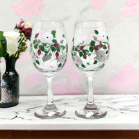 White Flowers Hand Painted Wine Glass (Set of 2)