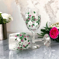 White Flowers Hand Painted Wine Glass (Set of 2)