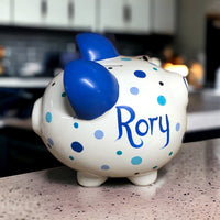 Personalized Blue Dots Piggy Bank