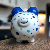 Personalized Blue Dots Piggy Bank