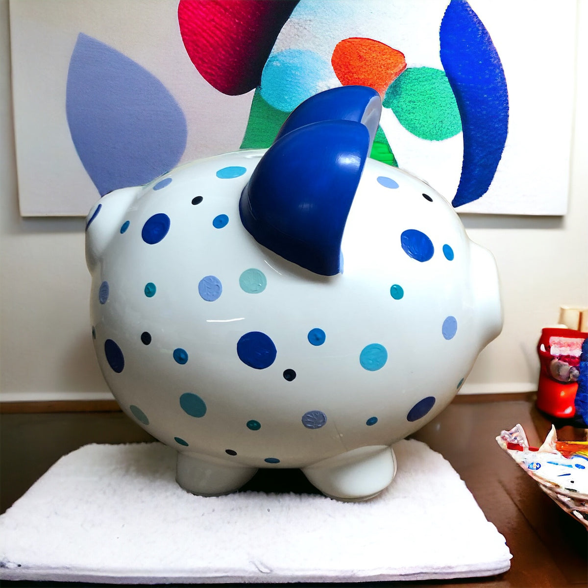Personalized Blue Dots Piggy Bank