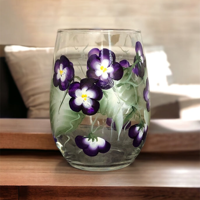 Purple Violets Wine Glass (Single Glass)