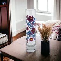 Hand Painted Blue and Burgundy Floral Bud Vase