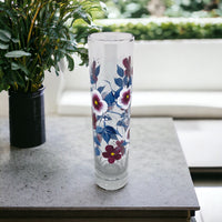 Hand Painted Blue and Burgundy Floral Bud Vase