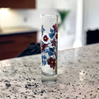 Hand Painted Blue and Burgundy Floral Bud Vase