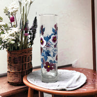 Hand Painted Blue and Burgundy Floral Bud Vase