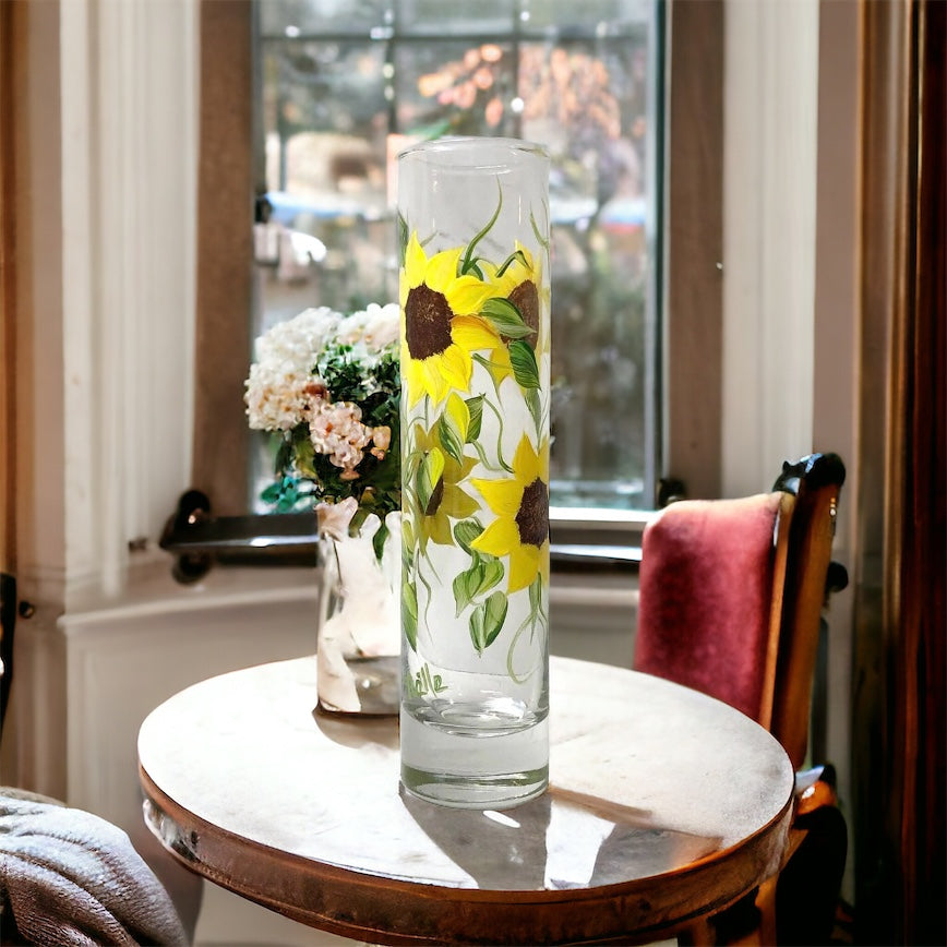 Hand Painted Sunflower Bud Vase