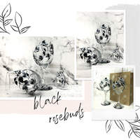 Black and White Rosebuds Wine Glasses (Set of 2)