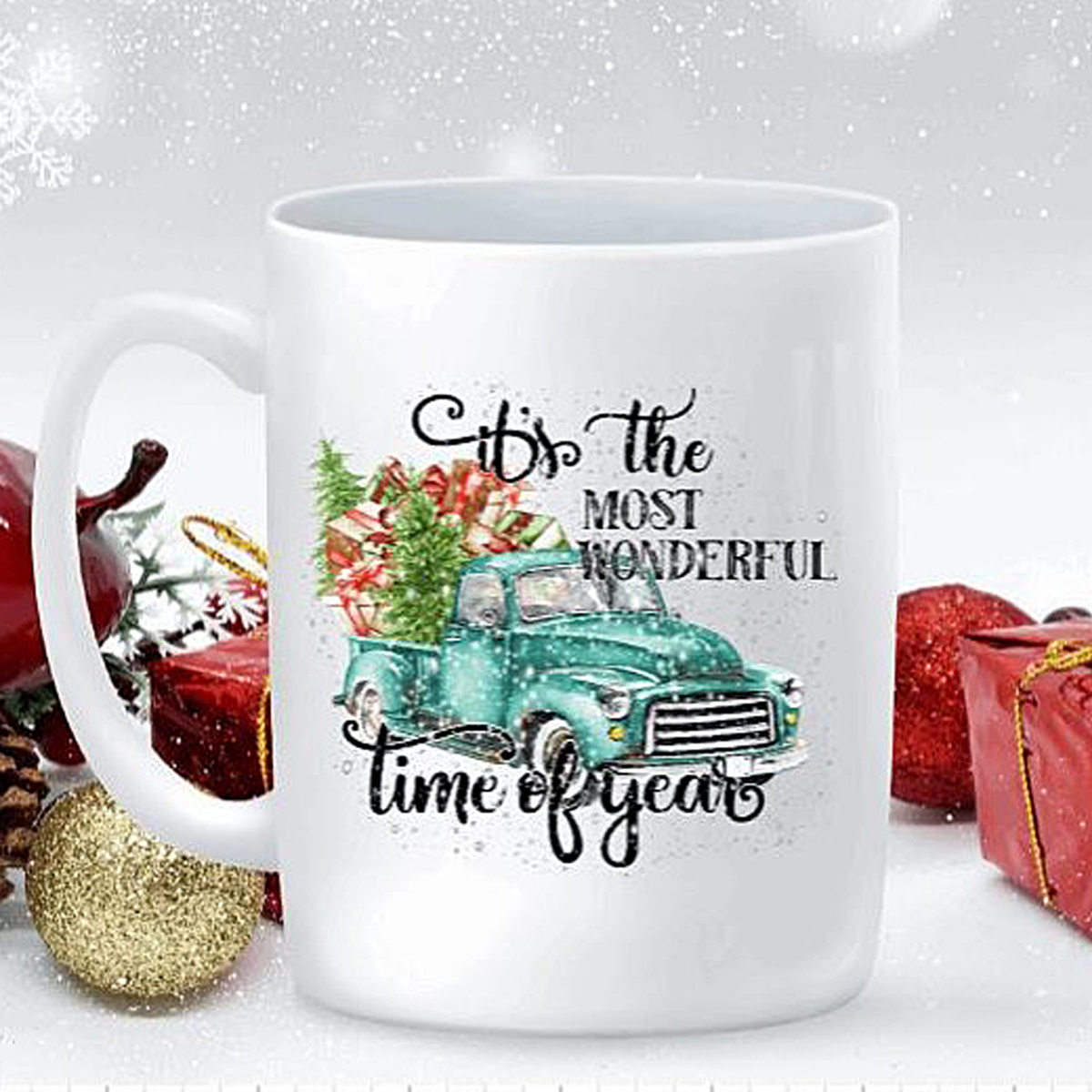 Personalized Holiday Blue Truck Mug