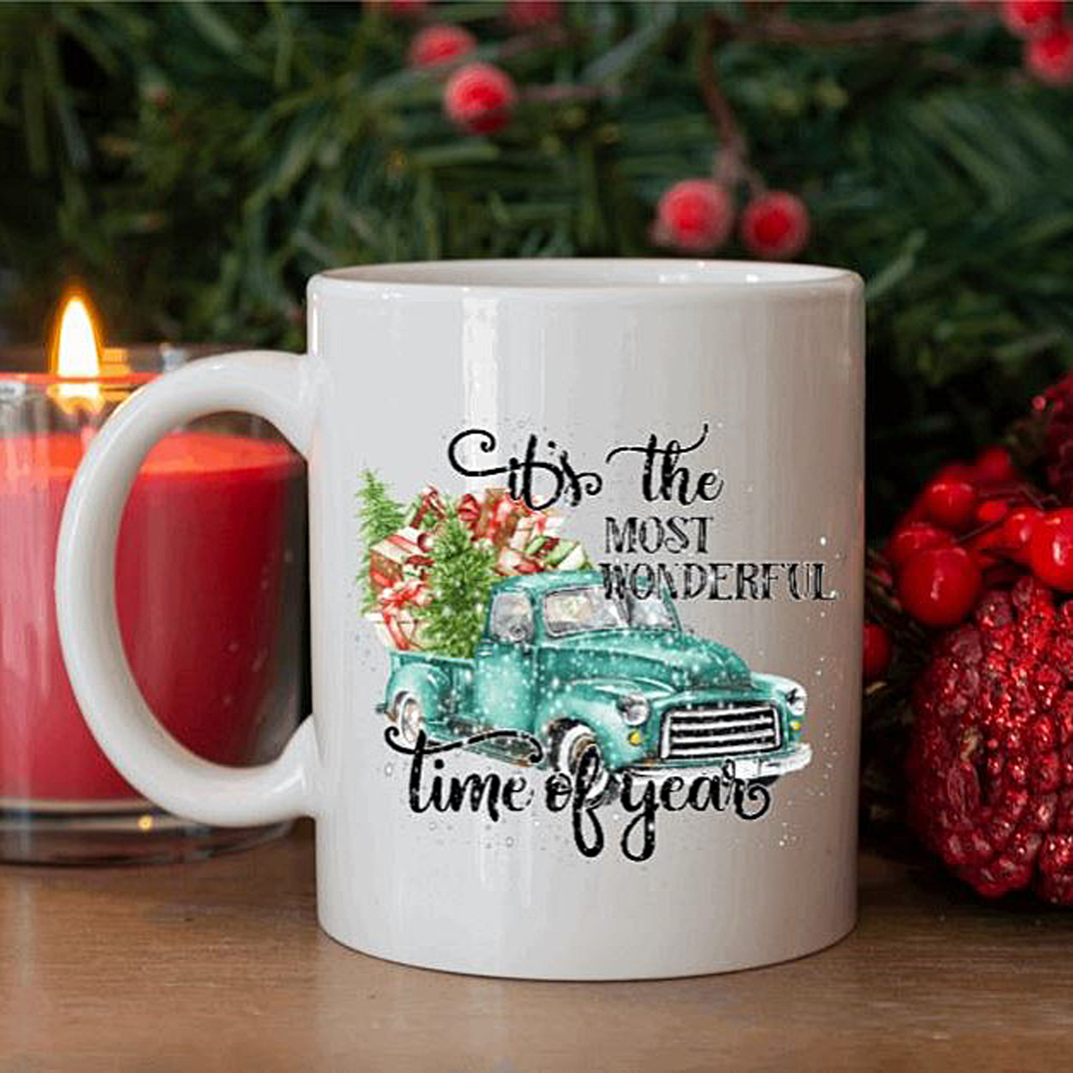 Personalized Holiday Blue Truck Mug