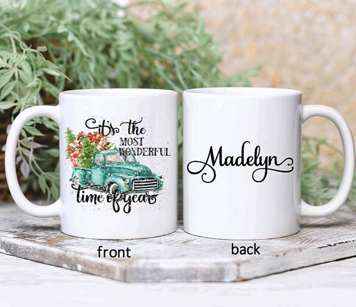 Personalized Holiday Blue Truck Mug