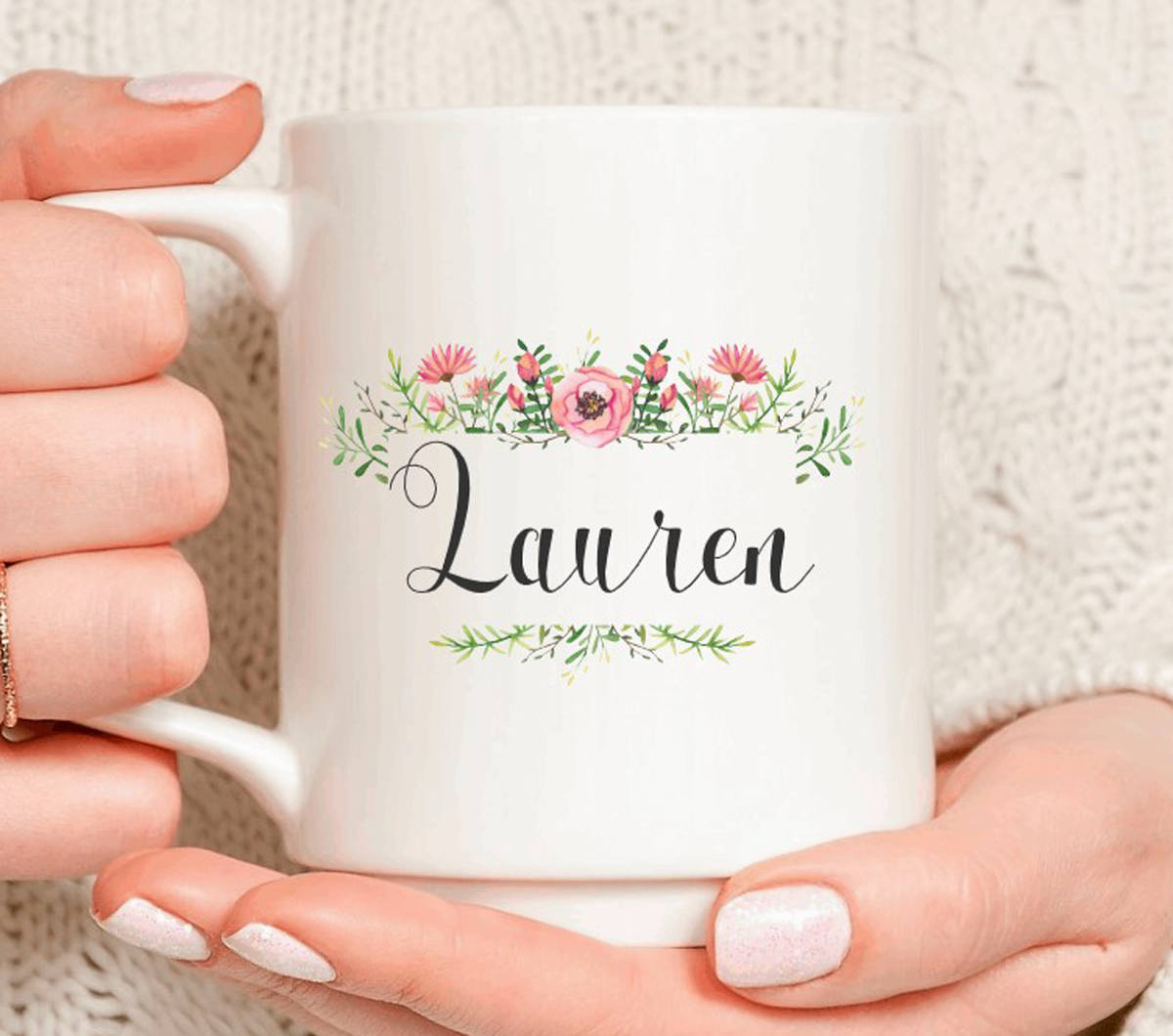 Personalized Pink Floral Coffee Mug
