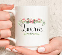 Personalized Pink Floral Coffee Mug