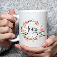 Personalized Pink Floral Coffee Mug