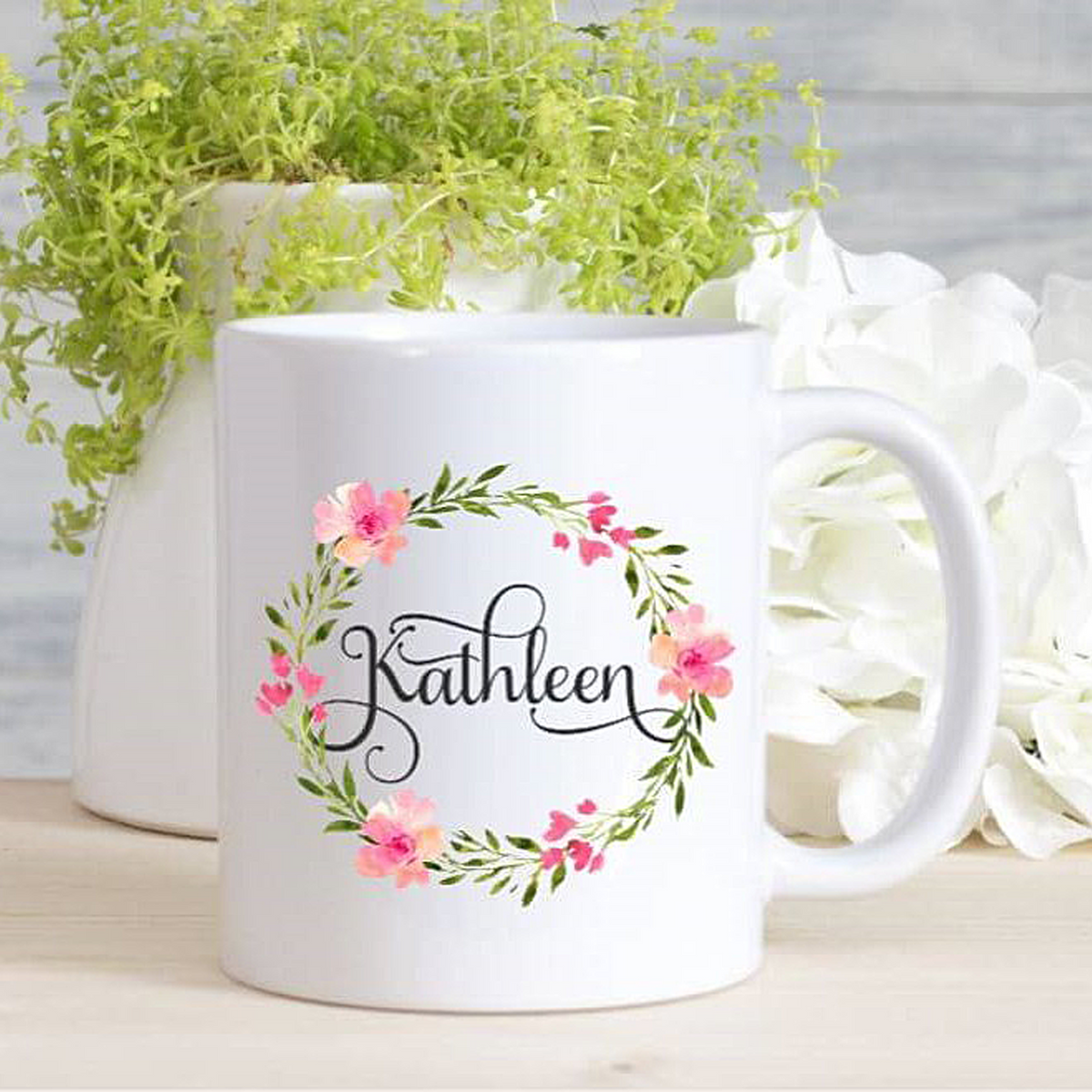 Personalized Pink Floral Coffee Mug