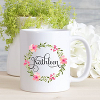 Personalized Pink Floral Coffee Mug