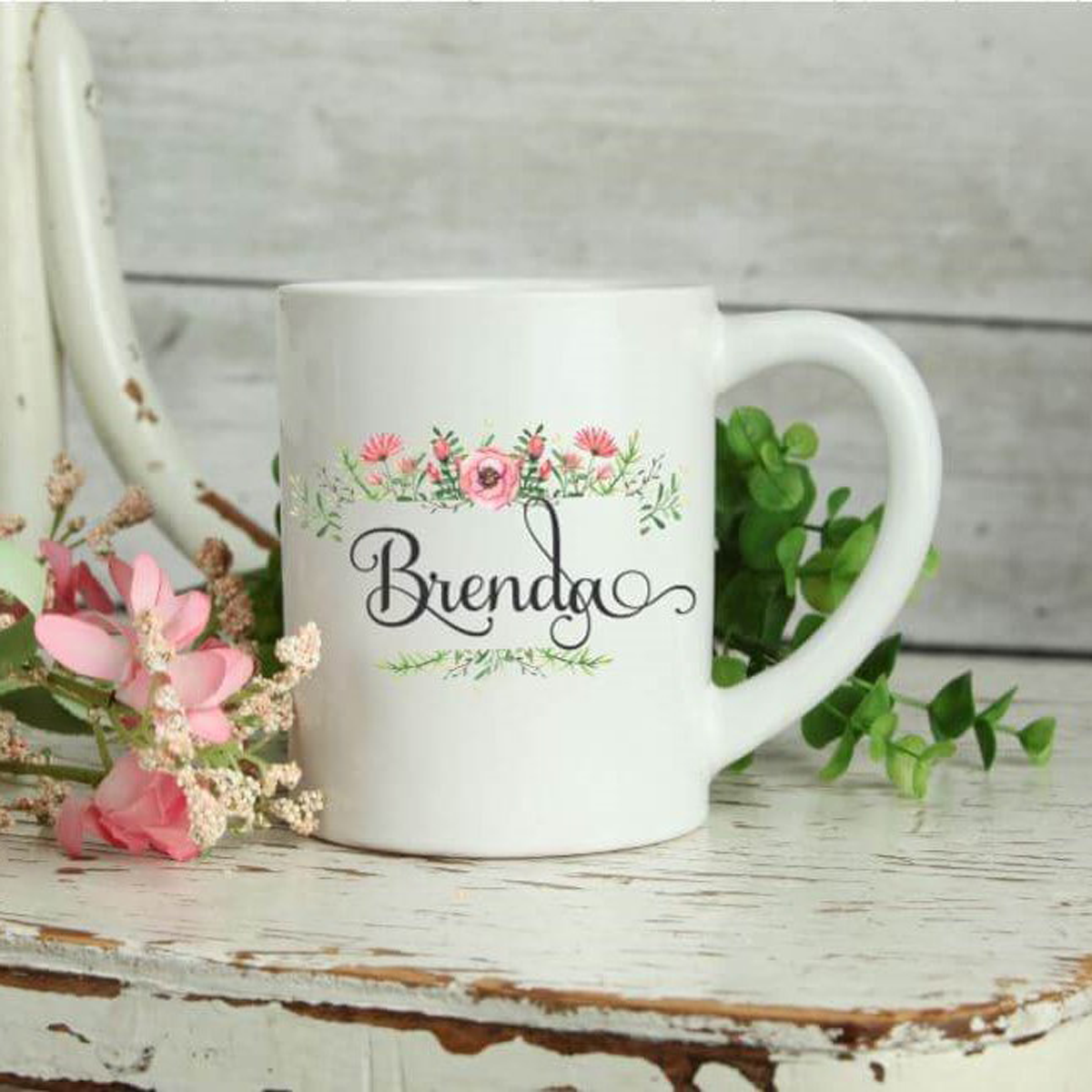 Personalized Pink Floral Coffee Mug