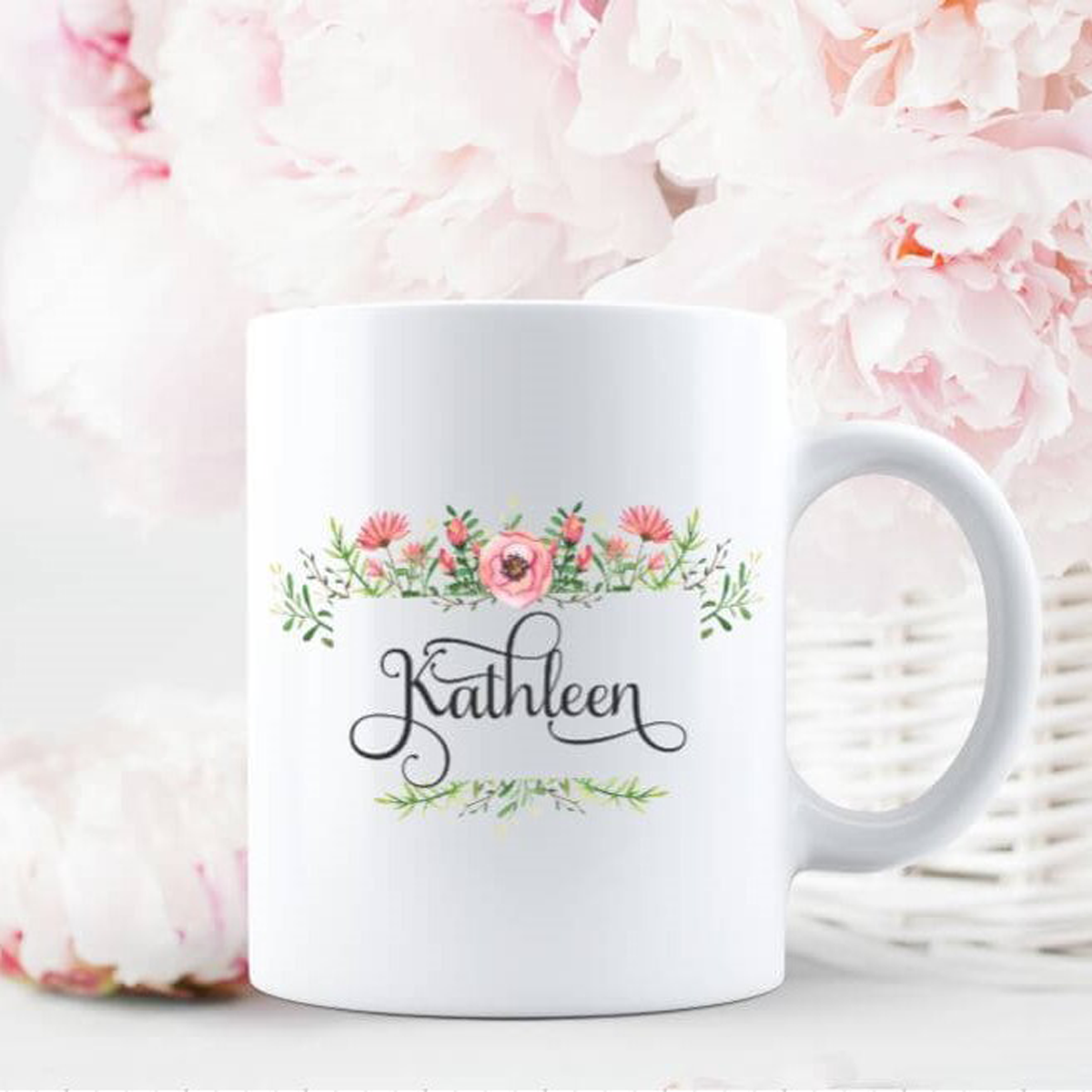 Personalized Pink Floral Coffee Mug