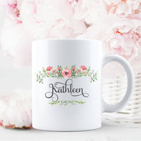 Personalized Pink Floral Coffee Mug