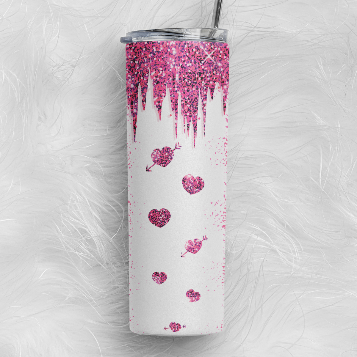 Pink Hearts Skinny Tumbler