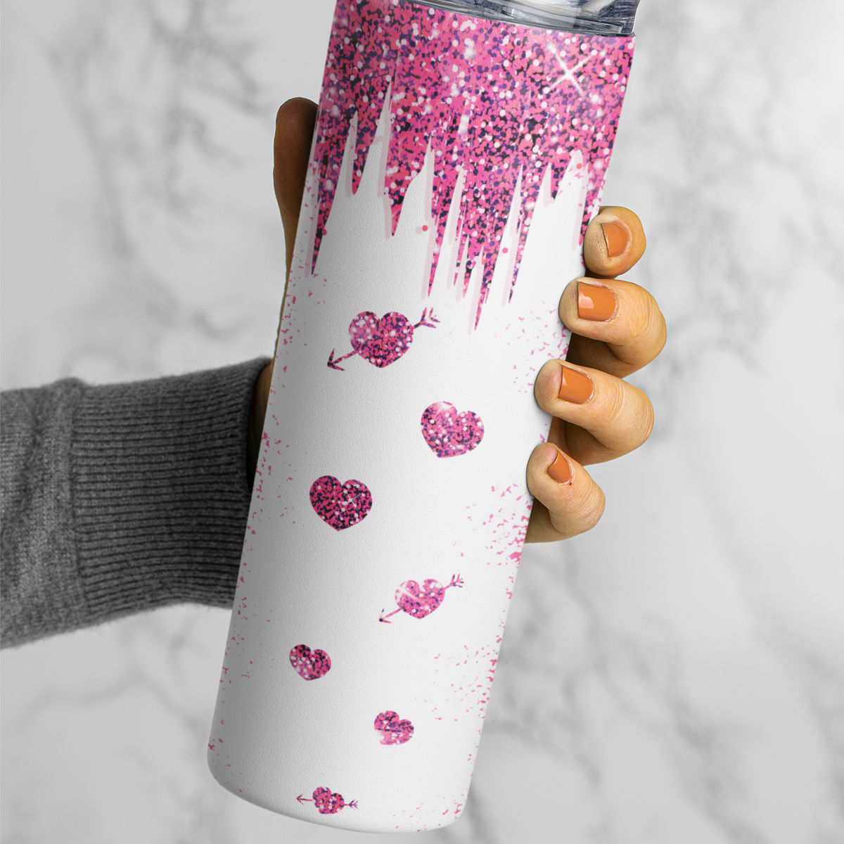 Pink Hearts Skinny Tumbler
