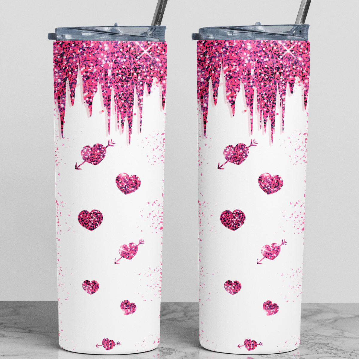 Pink Hearts Skinny Tumbler