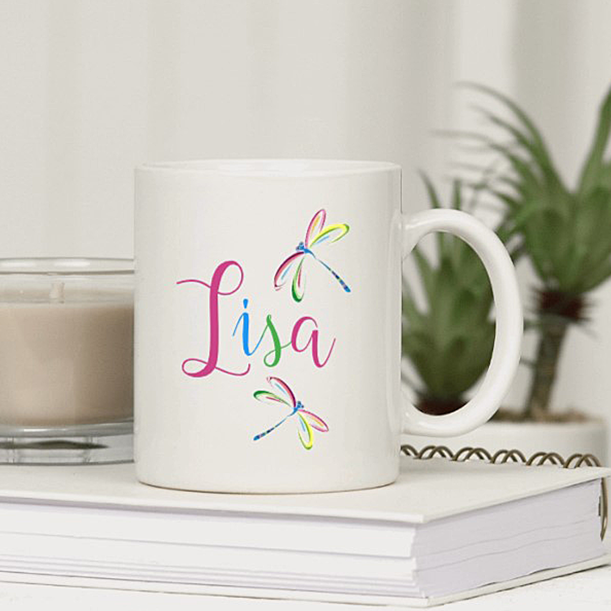 Rainbow Dragonfly Personalized Mug