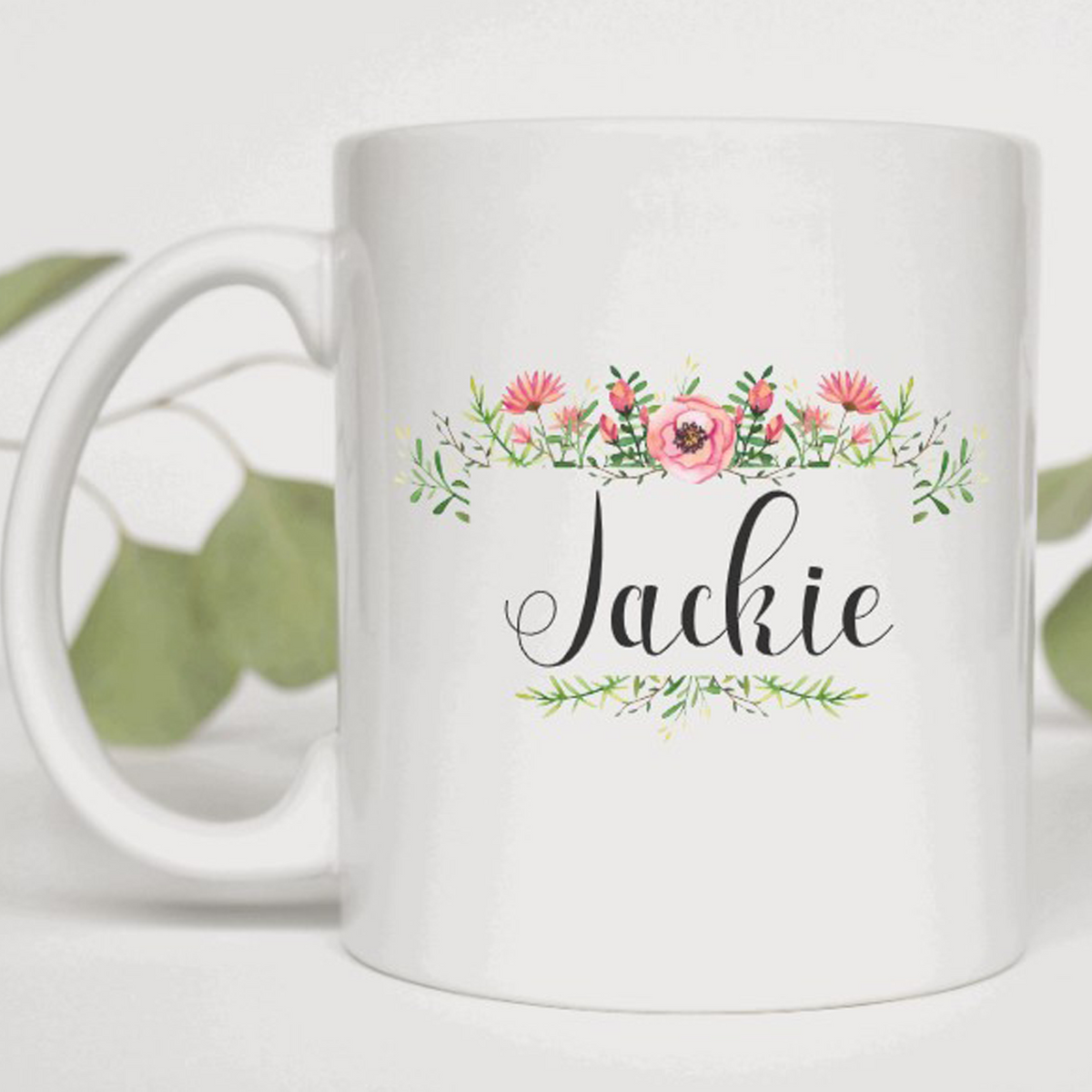 Personalized Pink Floral Coffee Mug