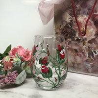 Hand Painted Red Roses Valentine Wine Glass