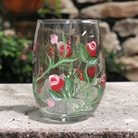 Hand Painted Red Roses Valentine Wine Glass