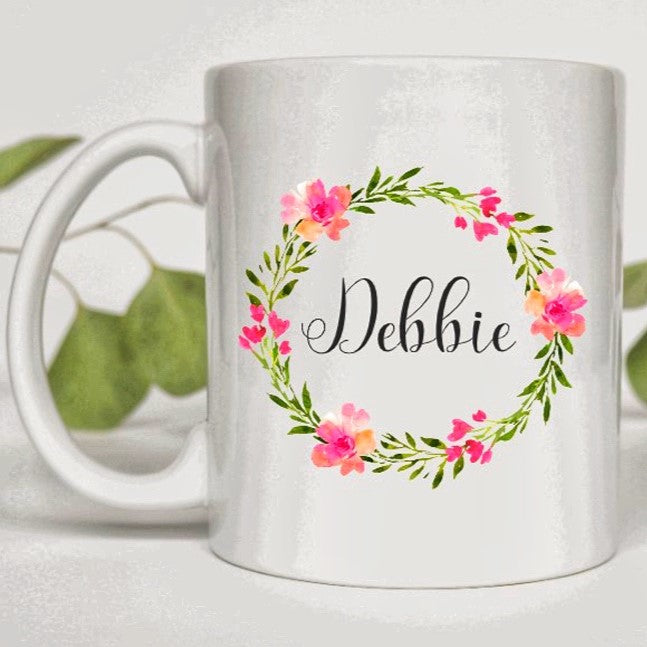 Personalized Pink Floral Coffee Mug