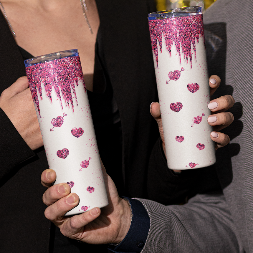 Pink Hearts Skinny Tumbler