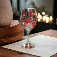 Hand Painted Red Hearts Valentine Wine Glass