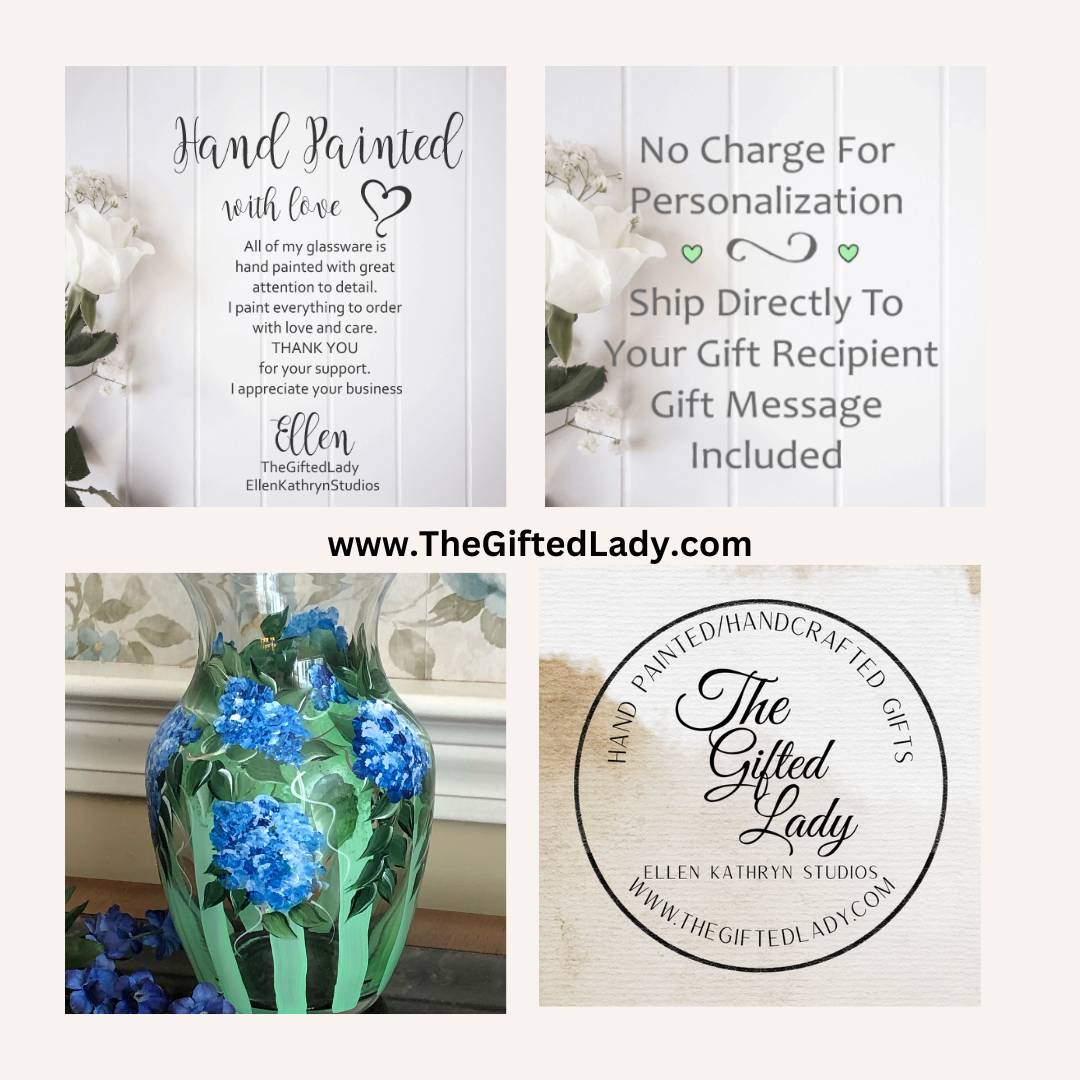 Hand Painted Blue and Burgundy Floral Bud Vase