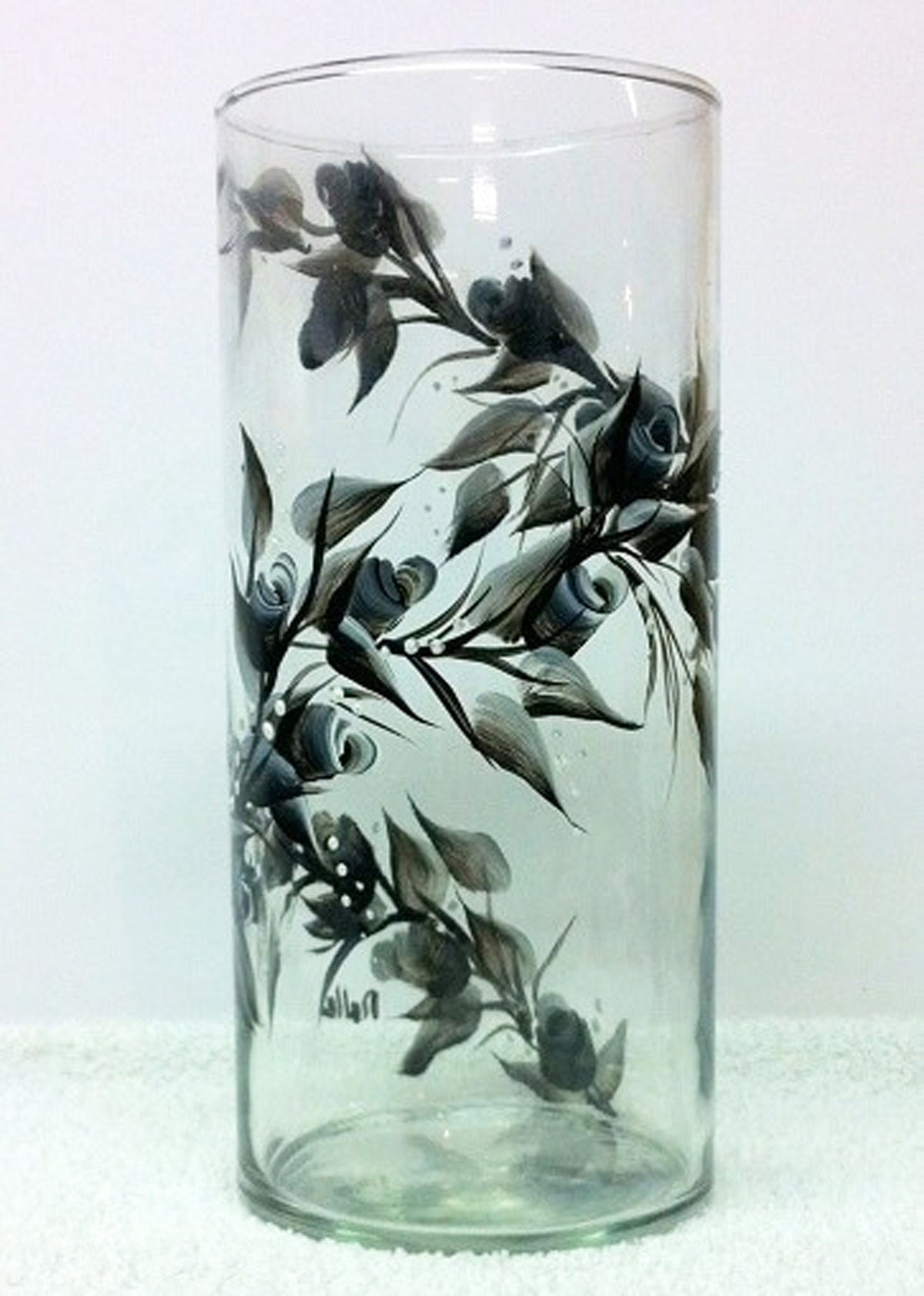 Hand Painted Black and White Rosebuds Vase